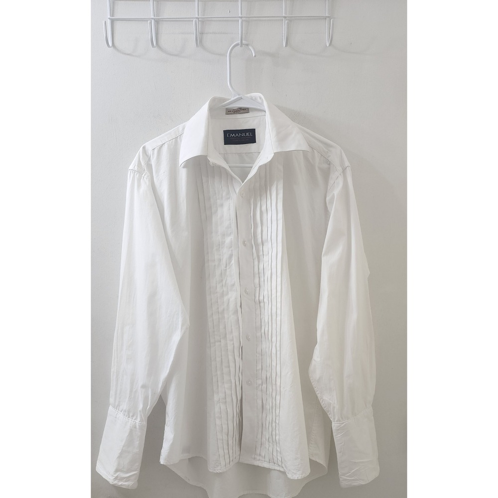 Emanuel Ungaro Mens White Pleated Bib Tuxedo Dress Shirt French Cuffs Cotton